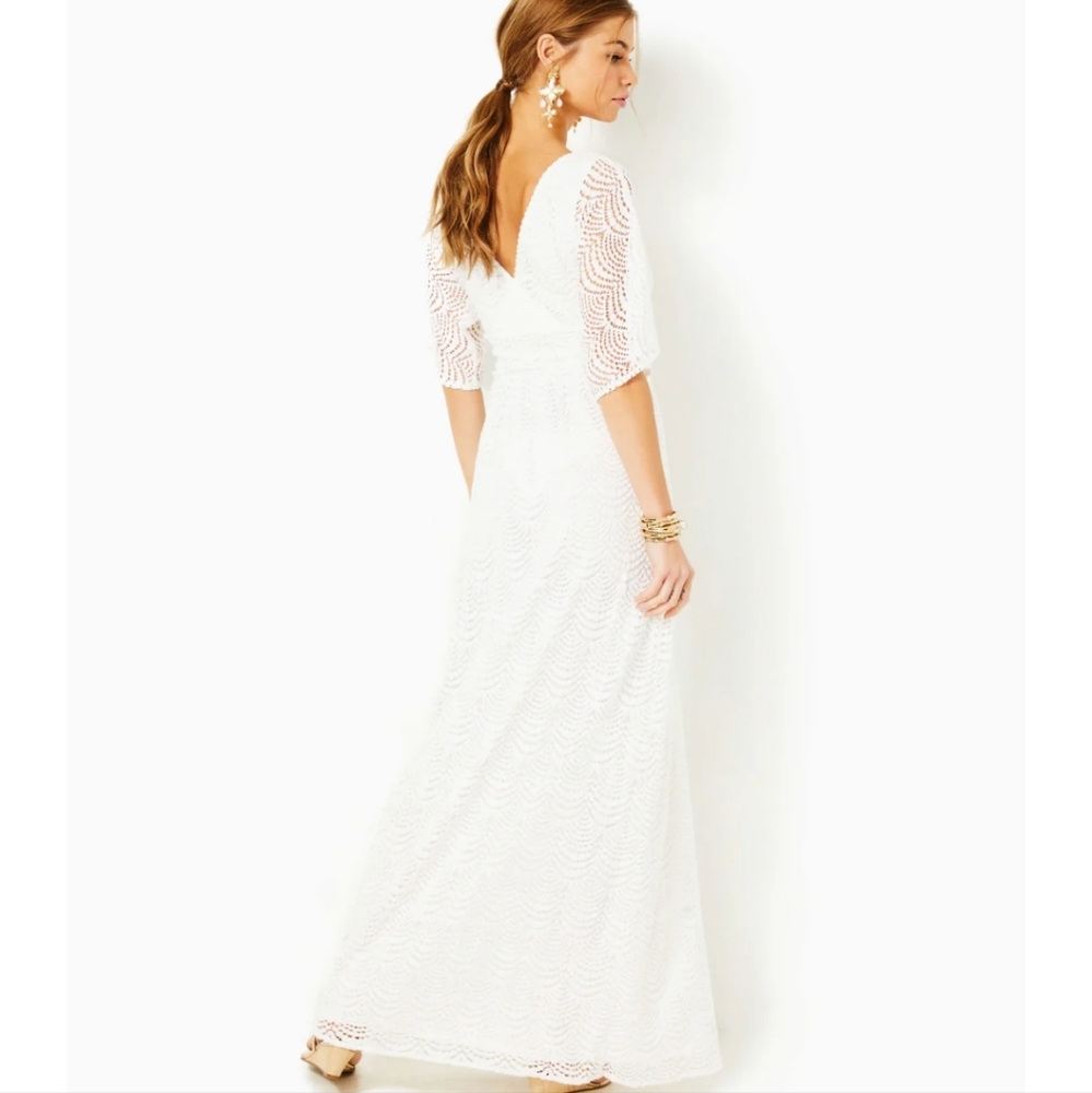 NWT LILLY PULITZER Resort White Scalloped Shell Lace Parigi Maxi Dress Large